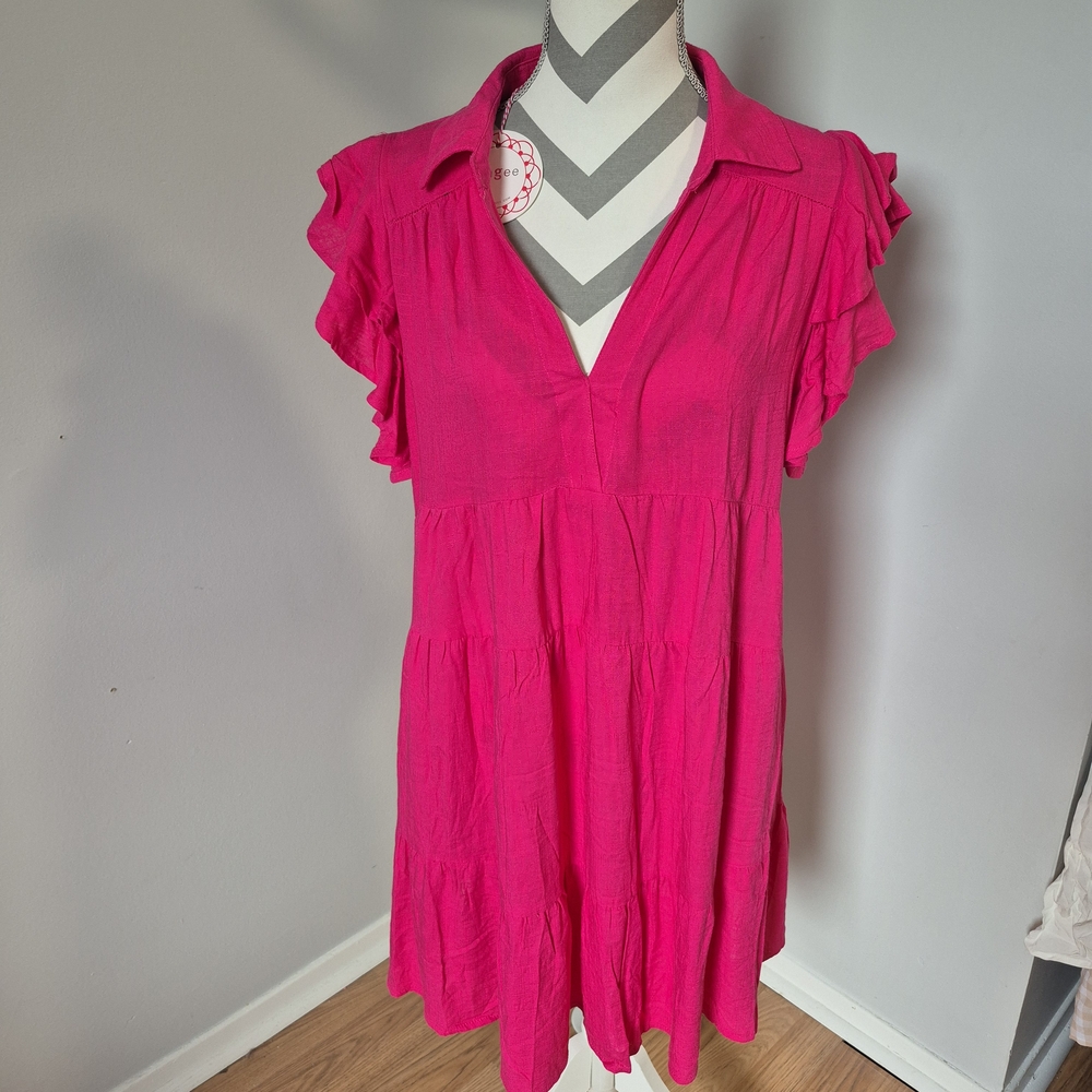 Umgee Fuchsia Ruffle Sleeve Blouse